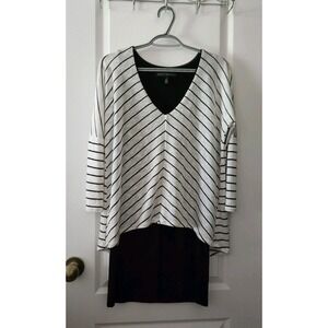 White House Black Market Women's Size S V-Neck Striped‎ Top Tunic White Black